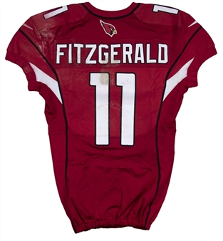 2013 Larry Fitzgerald Game Used Arizona Cardinals Home Jersey Photo Matched To 11/24/2013 - 11,000th Career Receiving Yard (Resolution Photomatching)